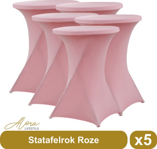 Statafelrok roze 80 cm per 5 - partytafel - Alora tafelrok voor statafel - Statafelhoes - Bruiloft - Cocktailparty - Stretch Rok - Set van 5