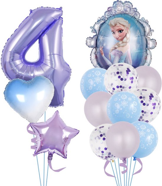 Ballonnen - Ballonnenset - Frozen - Latex Ballonnen - Verjaardag - Themafeest - Gekleurde ballonnen - Feest Decoratie - Party Decorations - Feestversiering - Cijferballonnen - Cijfer - 4 jaar