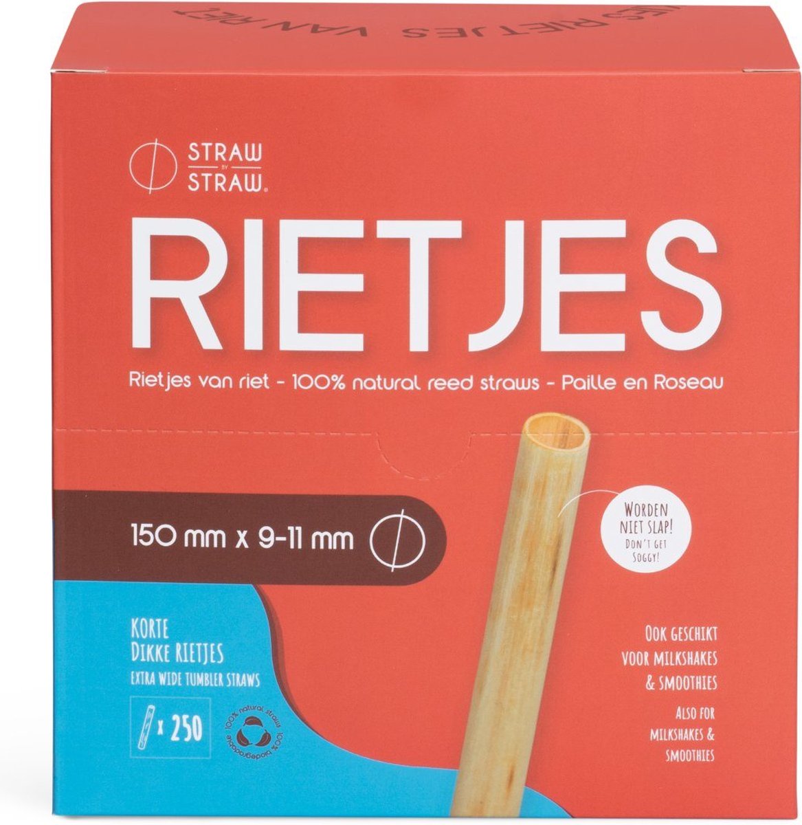 Rieten rietjes 150 mm x 9-11 mm - Pak x 250 stuks