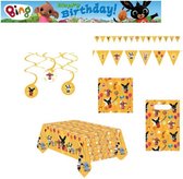 Bing het konijn - Feestpakket - Versiering - Verjaardag - Kinderfeest – Vlaggenlijn - Happy Birthday slinger - Plafondecoratie swirl hangers - Servetten - Tafelkleed - Uitdeelzakjes.