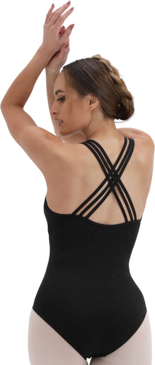 Dancer Dancewear® Elegant zwart Balletpak | “Expression” | Balletpak dames zwart | met 3 bandjes | Maat L | Maat 38