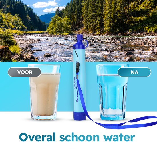 Vitamo™ Original Personal Water Filter Straw - Complete set - Waterfilter - Waterfles - Outdoor life - Survival - BPA-vrij - Filtert 1500L - VITAMO