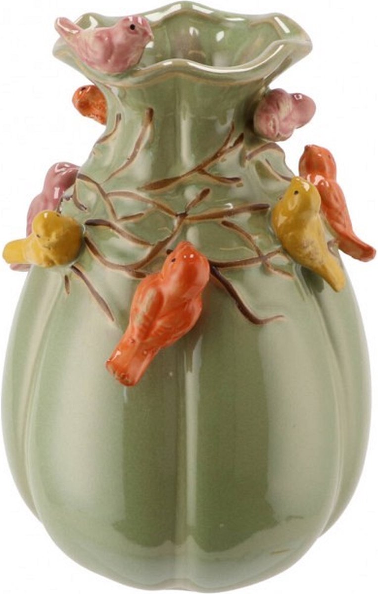 Kare Design karaf exotische vogel, wit-roze, handbeschilderd, dierlijk design, exotisch, waterkan, decoratieve vaas, keramiek dolomiet geglazuurd, 30 x 17 x 11,5 cm (HxBxD