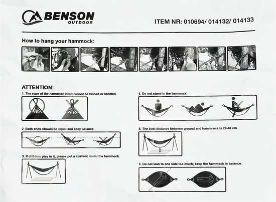 Benson Hangmat met Karabijnhaak - Compleet - 200 x 100 cm - Beige - Benson