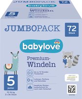 babylove Babyluier Premium Maat. 5 Junior (10-16 kg), Maandbox, 72 stuks
