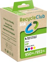 RecycleClub inktcartridge - Inktpatroon - Geschikt voor HP - Alternatief voor HP 950XL Zwart 75ml en 951XL Cyan Blauw 30ml Magenta Rood 30ml Yellow Geel 30ml - 4-pack