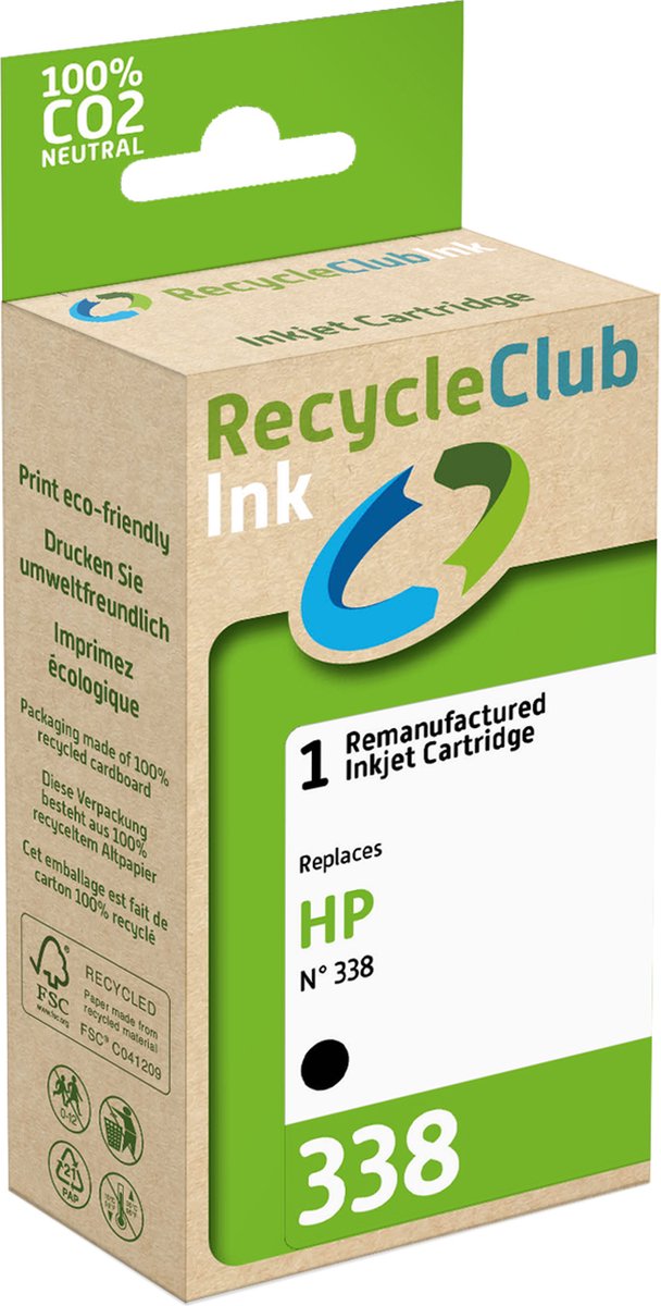 RecycleClub inktcartridge - Inktpatroon - Geschikt voor HP - Alternatief voor HP 338 Zwart 20ml - 855 pagina's