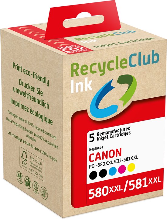 Foto: Recycleclub cartridge compatibel met canon pg580xxl pg581xxl multipack k10503rc