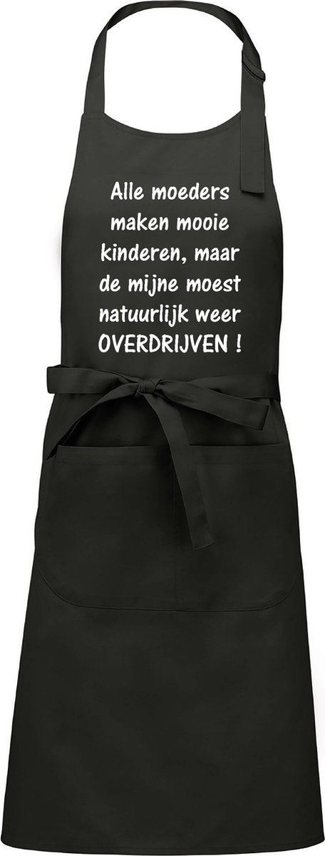 Mijncadeautje Schort - Overdrijven - opdruk wit - mooie en exclusieve keukenschort - grijs