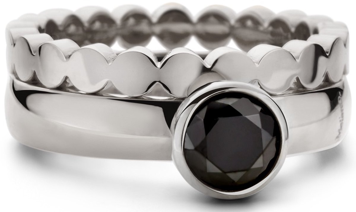 Jonline Schitterende Zilveren Ring met Zwarte Onyx Steen inclusief aanschuifring 19.00 mm. (maat 60)