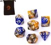 Afbeelding van het spelletje D&D dice set - DnD dobbelstenen set Goud blauw - Dungeons and Dragons dobbelstenen Inclusief velvet bewaarzakje - Polydice