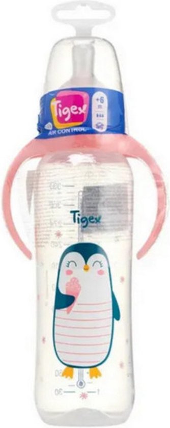 Tigex, Pingouin, contrôle de l'air du biberon, 3 vitesses, 330 ml, 6+  mois, rose