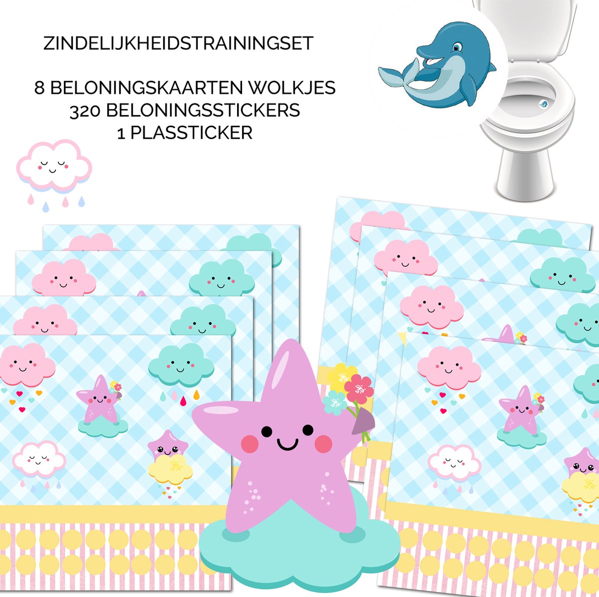 Goedkoopste Beloningssysteem Plassticker - 8 Beloningskaarten met 320 Beloningsstickers en 1 Plassticker - Wolkjes - Zindelijkheidstraining Kind - Op het Potje - Belonen met Stickers - Beloningssysteem Kinderen - Zindelijk Maken - Beloningssysteem Meisjes