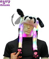 Happy trendz® Happy Hat Muts led light Panda zwart wit kleur Flappy ears - bunny hat - air pumping ears - Muts met Bewegende Flaporen en licht - muts - bewegende oren - Carnaval - verkleden - voor kinderen - volwassen - muts