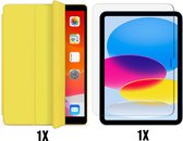 Casemania Hoes Geschikt voor Apple iPad 2022 (10.9 inch 10e Generatie - 10th Gen) Hoes Geel & Glazen Screenprotector- Tri Fold Tablet Case - Smart Cover
