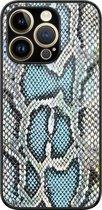 Hoesje geschikt voor iPhone 14 Pro - Slangenprint - Luxe Hard Case - Slangenprint - Blauw - ELLECHIQ