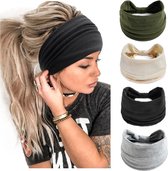 Extra Brede Dames Sport Haarbanden - Grijs - Zwart - Crème - Groen