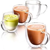 Dubbelwandige latte macchiato-glazen, koffieglas, theeglazen - mokkakopjes , Koffiekopjes , espressokopjes - kopjes - Cappuccino kopjes Set of 4, 250 ml