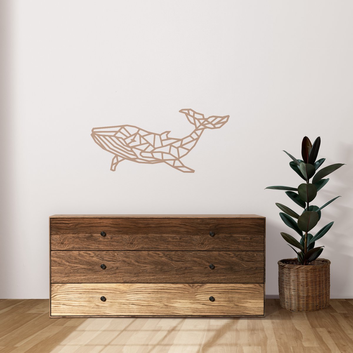 Wanddecoratie - Geometrische walvis - Naturel