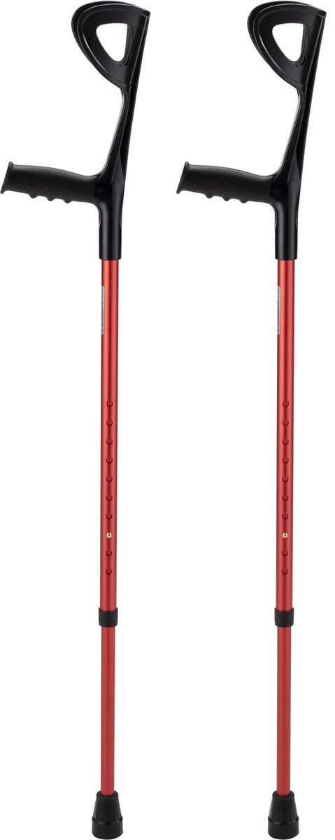Goedkoopste Elleboogkrukken - loopkrukken - krukken open manchet Rood - Verstelbaar - Set - paar van 2