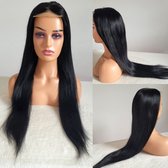 Frazimashop- Braziliaanse Remy pruik 30 inch (76 cm) - natuurlijk zwart menselijke haren - 4x4 lace closure pruik