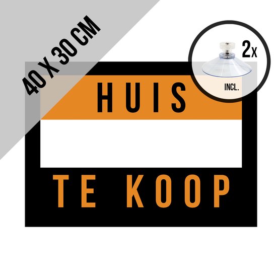 Bord polystyreen "Huis te koop" 2 zuignappen 40 x 30 cm Raam bevestiging For...