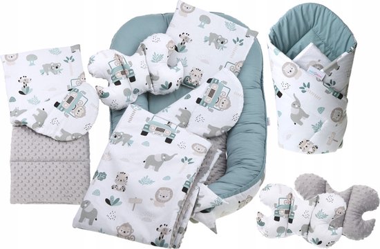 Babynestje set pasgeborenen - knuffelnest baby nestje bed set 7-delig - baby cocon- Safari- ÖKO-TEX normen