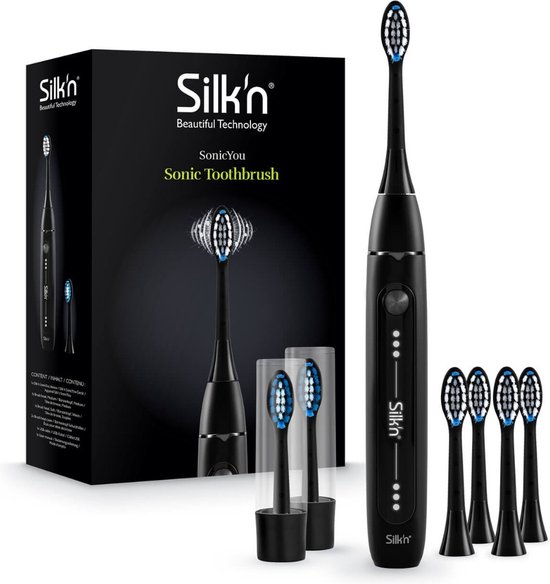 Silk'n - SonicYou Elektrische Tandenborstel - met 4-Pack Zwarte  opzetborstels - Zwart | bol.com