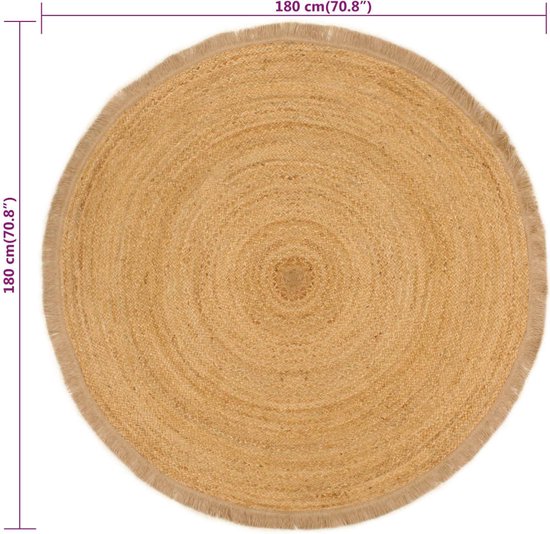 vidaXL Vloerkleed Jute - 120 cm - Handgemaakt - Natuurlijke kleur