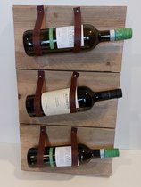 Steiger houten wijnrek met lederen riemen