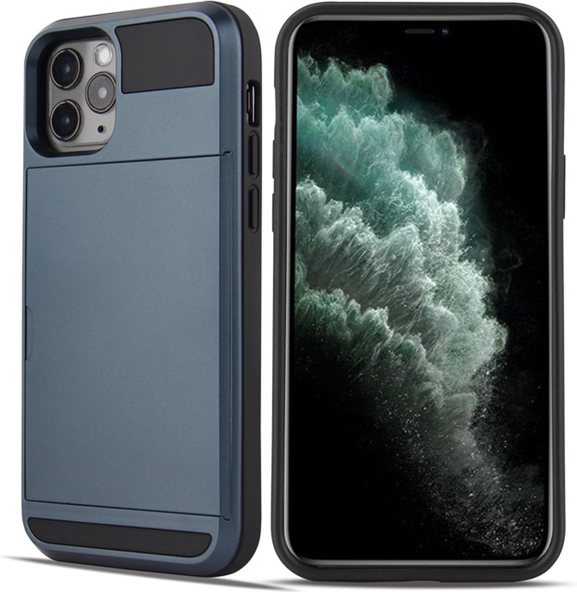 Backcover geschikt voor Apple iPhone 13 - Donkerblauw - Hard PC - Pasjeshouder - Cardholder