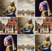 Wenskaarten set Joh. Vermeer- blanco kaarten met enveloppen -9 kaarten zonder tekst - 14.8 x 14.8 cm - hoogwaardige kwaliteit - melkmeisje- meisje met de parel - UNIEK & STIJL