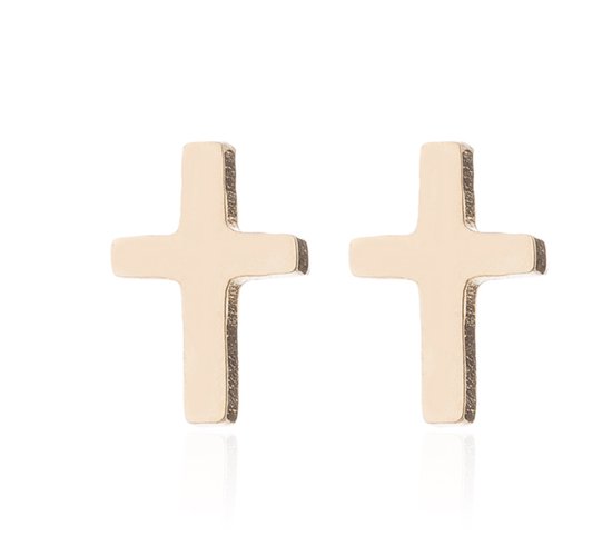 kruis oorbellen - oorstekers - unisex - goudkleurig - stainless steel - Liefs Jade