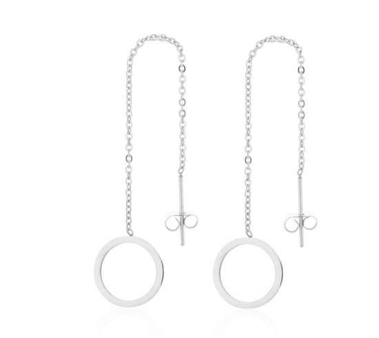 Oorhangers - rondje - zilverkleurig - doortrek oorbellen - cadeau voor vrouw - Liefs Jade