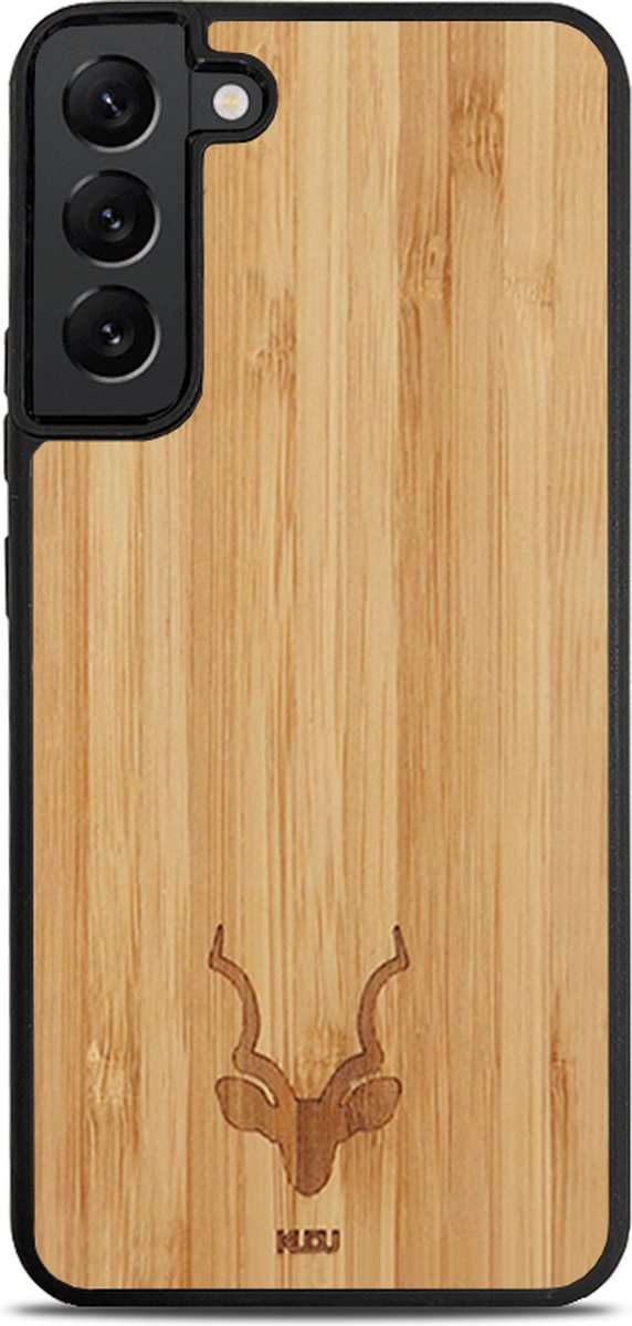 Kudu Samsung Galaxy S23 hoesje case - Houten backcover - Handgemaakt en afgewerkt met duurzaam TPU - Bamboe - Zwart