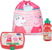 Peppa Pig lunchbox set voor kinderen - 3-delig - roze - kunststof - incl. gymtas/schooltas