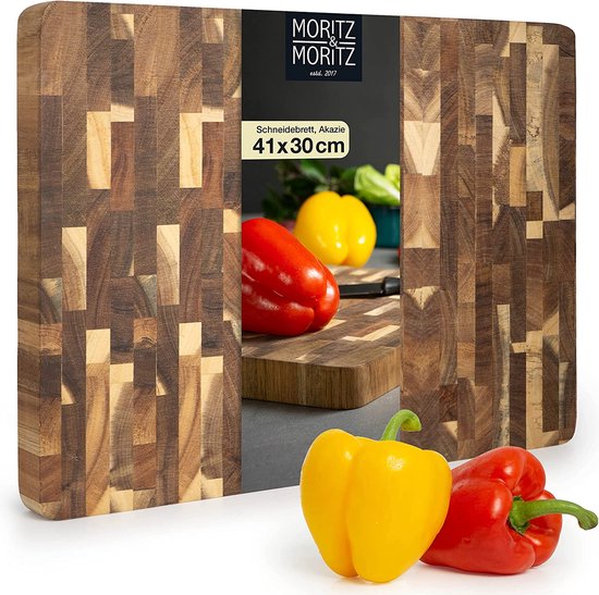 COCOBOSS Snijplank, hout, houten snijplank, keukenplank, van acaciahout, premium voor keuken, keukenhouten plank, antislip voeten (XL