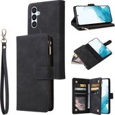 Telefoonhoesje geschikt voor Samsung Galaxy A54 5G - Portemonnee met rits - book-case hoesje - ruimte voor 6 pasjes - zwart