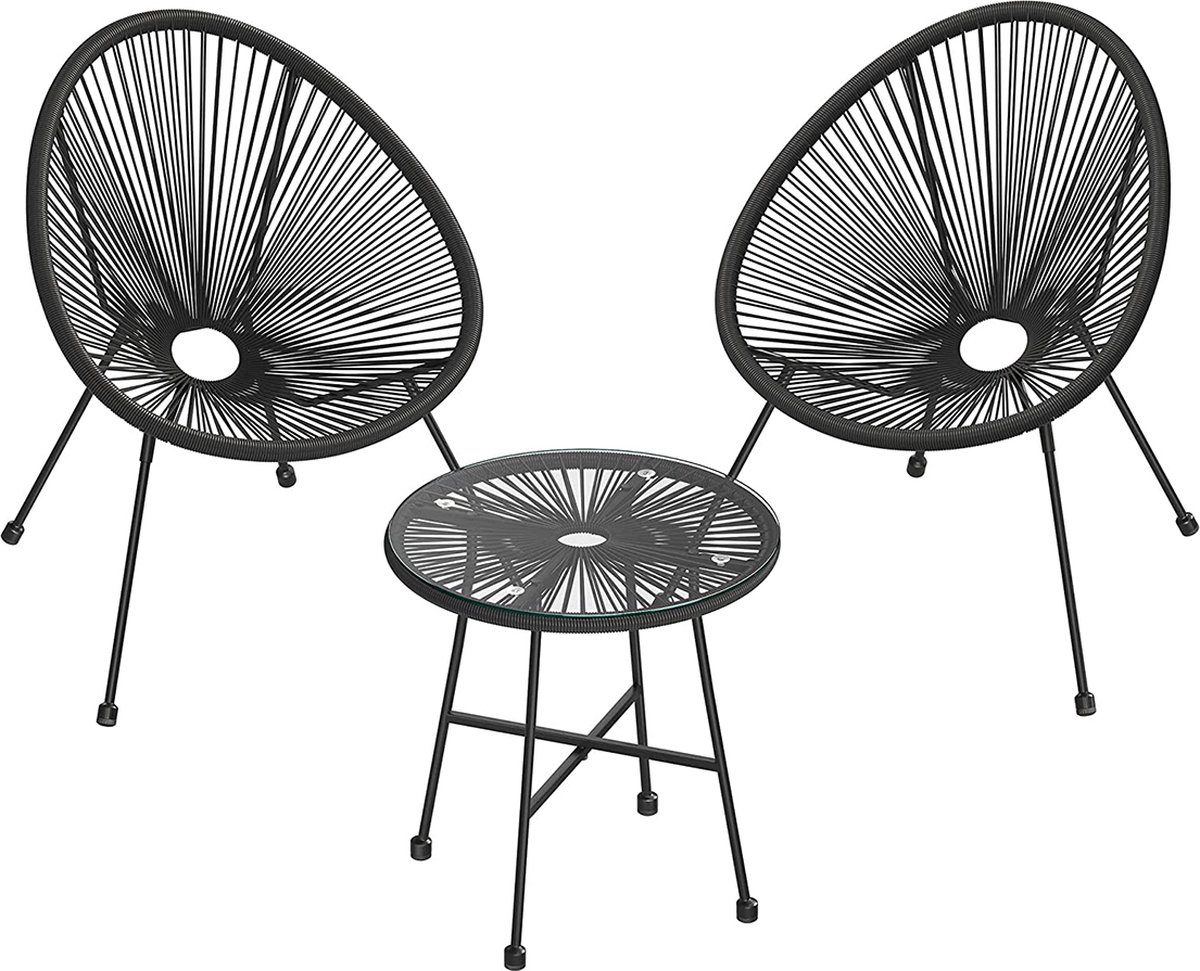 Bol.com Balkonmeubilair, tuinmeubelset set van 3 zitgroep, terrasmeubilair, glazen tafelblad, 2 stoelen, voor binnen en buiten, ... aanbieding