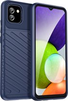 Mobigear Hoesje geschikt voor Samsung Galaxy A03 Telefoonhoesje Flexibel TPU | Mobigear Groove Backcover | Galaxy A03 Case | Back Cover - Blauw