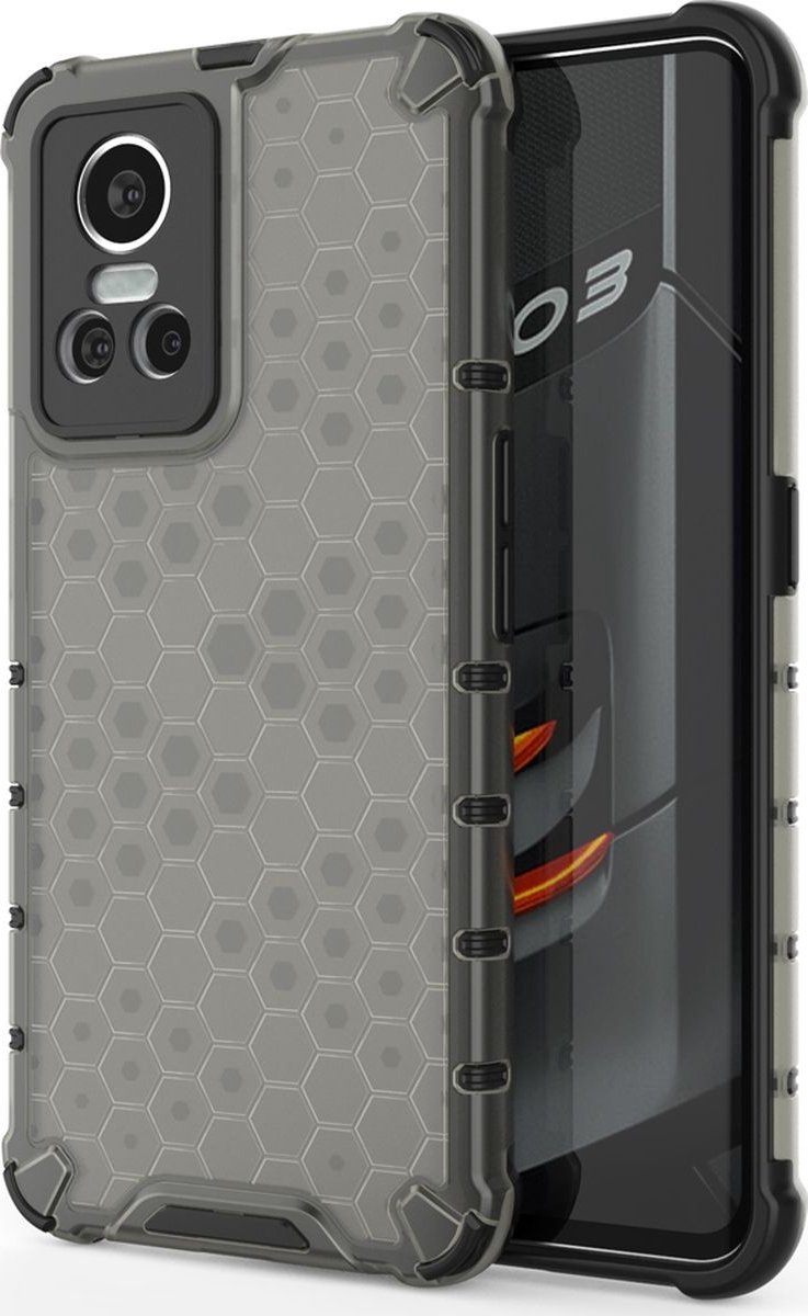 Mobigear Hoesje geschikt voor Realme GT Neo 3 Telefoonhoesje Hardcase | Mobigear Honeycomb Backcover Shockproof | Schokbestendig GT Neo 3 Telefoonhoesje | Anti Shock Proof - Zwart