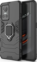 Mobigear Hoesje geschikt voor Realme GT Neo 3 Telefoonhoesje Hardcase | Mobigear Armor Ring Backcover Shockproof met Ringhouder | Schokbestendig GT Neo 3 Telefoonhoesje | Anti Shock Proof - Zwart