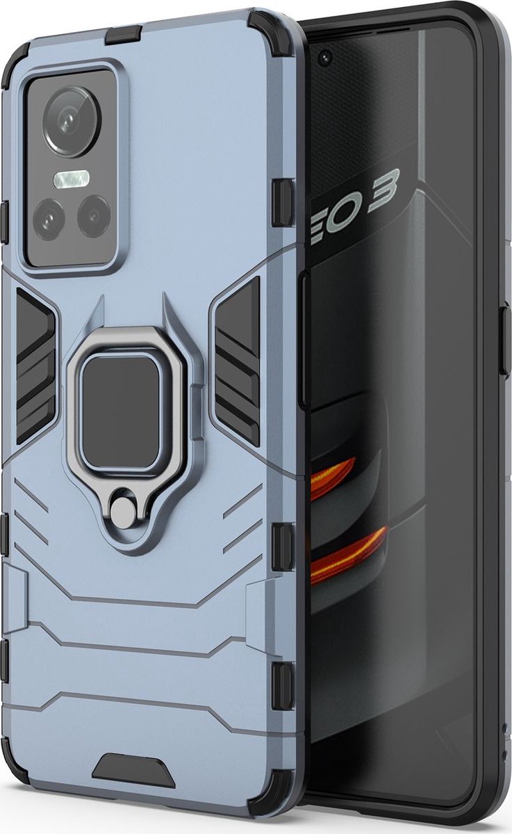 Mobigear Hoesje geschikt voor Realme GT Neo 3 Telefoonhoesje Hardcase | Mobigear Armor Ring Backcover Shockproof met Ringhouder | Schokbestendig GT Neo 3 Telefoonhoesje | Anti Shock Proof - Blauw