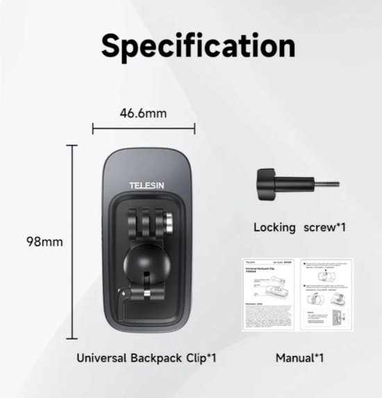 Backpack clip -Rotatie Magnetische Rugzak Clip -Telesin 360 ◦ - Mount Voor Gopro - Dji action- Insta360 Camera - Insta X3- X2 - Telesin