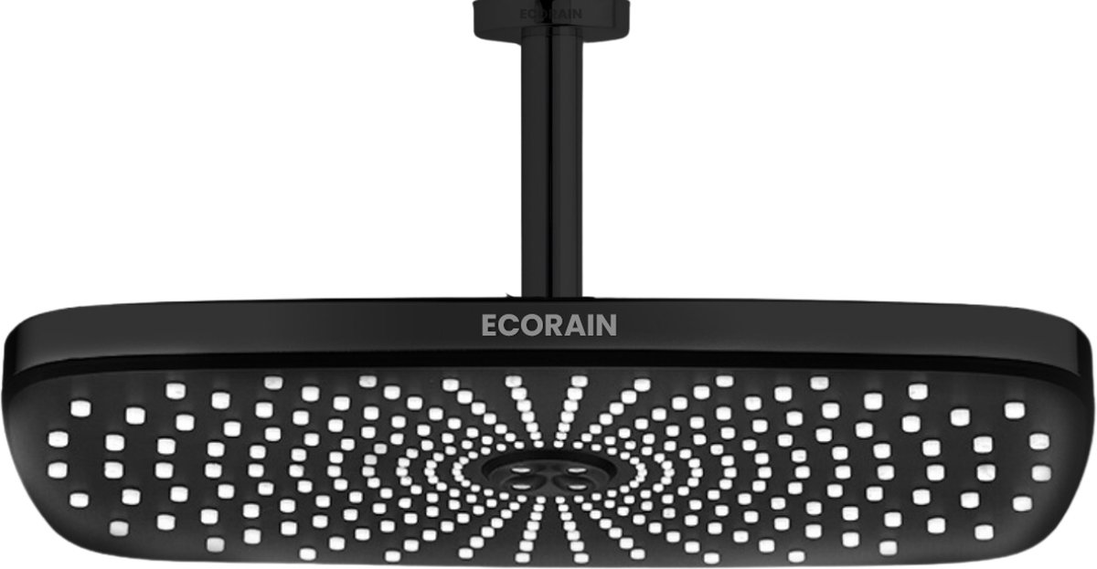 EcoRain© 30% Waterbesparende Regendouchekop Melvin 30 CM met Plafond Douchearm - Hoge Druk - Universele Aansluiting - Anti-kalk Douchekop - 2 jaar garantie - Zwart