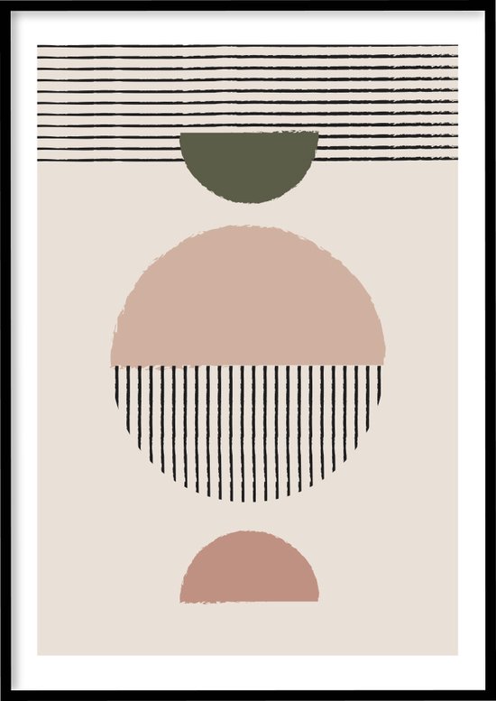 Poster Abstract Black Lines - 30x40 cm met Fotolijst - Abstracte poster - Ingelijst – WALLLL