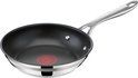 Zwarte koekenpan met roestvrijstalen handvat en rode T-fal Thermo-Spot indicator.