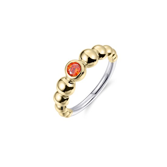 Schitterende Stapelring 14 Karaat Goud op Zilveren Ring met Oranje Zirkonia 16.50 mm. (maat 52)