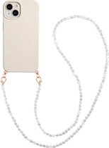 Casies biodegradable hoesje geschikt voor Apple iPhone 14 Plus met parel koord - Crossbody Telefoonhoesje - Cord Case Pearl - Parels