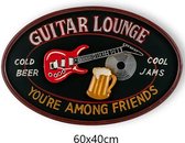 Houten Wandbord - Guitar Lounge Cold Beer Cool Jams Friends